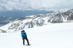 Team Member Adele trains on St. Mary's Glacier in Colorado during Mission: Mt. Whitney's first team training.