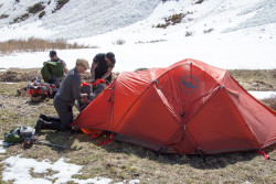 The group sets up basecamp at St. Mary's Glacier. Photo credit: Rob Jackson