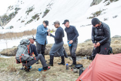 Leader Jeff and team members Joan, Andres and Keith hydrate before returning for more training. Photo Credit: Rob Jackson