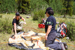 Adele and Xiaolian setting up their tent