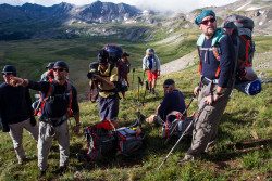 Expedition Leader Jeff Evans points the way as the team looks on